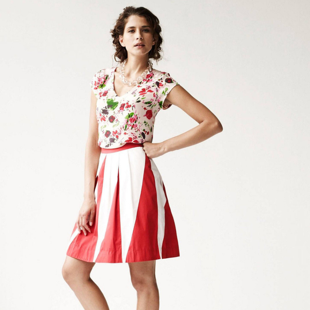 Anthropologie Pulsations Skirt By Floreat High Waist Cotton Poplin A-Line Size 0